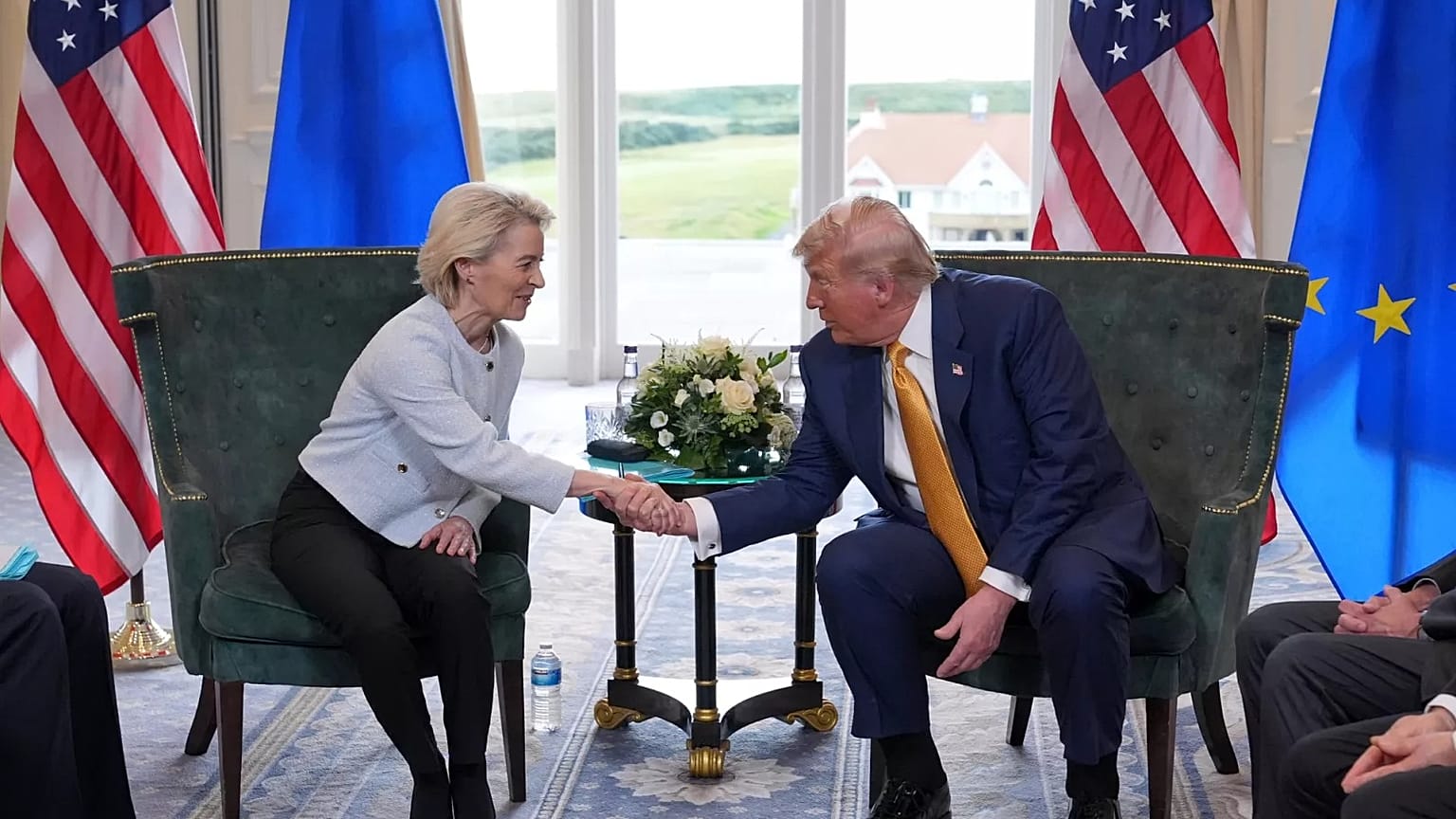 European Commission President Ursula von der Leyen and US President Donald Trump clinched a trade deal in Scotland in July 2025.