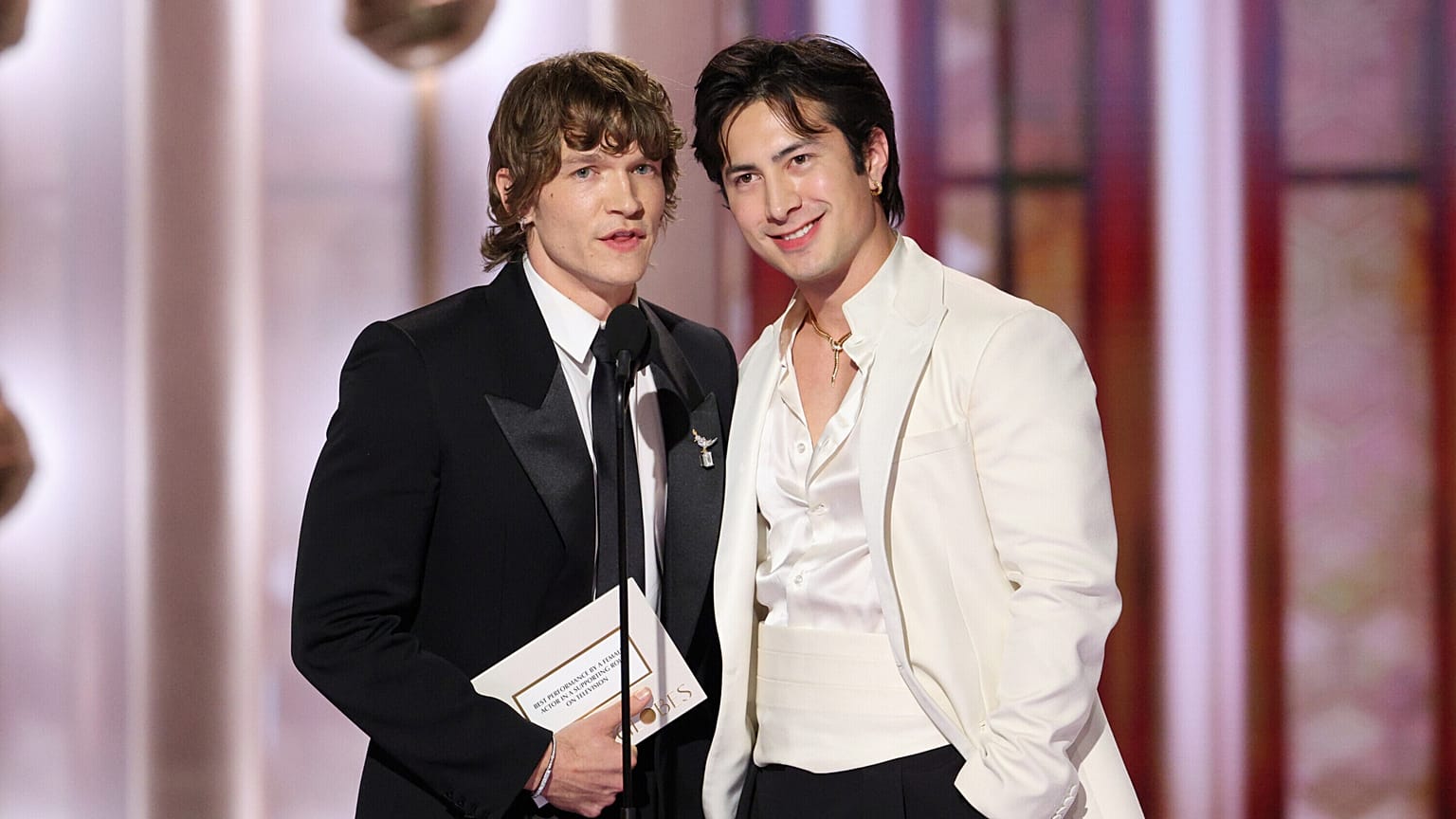  Connor Storrie and Hudson Williams, right, during the 83rd Golden Globes, 2026. 