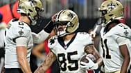 New Orleans Saints wide receiver celebrates touchdown in NFL football game against Atlanta Falcons, Sunday, Jan. 4, 20