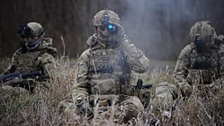 Soldiers practice military skills on a training ground near Kupiansk in Kharkiv region, Ukraine.