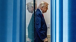 President Donald Trump departs after speaking with reporters in the James Brady Press Briefing Room at the White House, Tuesday, Jan. 20, 2026, in Washington.