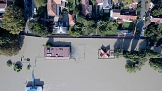 Aerial images of flooded fields on the outskirts of Malestroit, in Morbihan, one of the four Breton départements