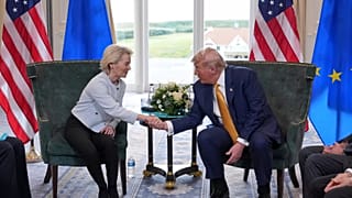European Commission President Ursula von der Leyen and US President Donald Trump clinched a trade deal in Scotland in July 2025.