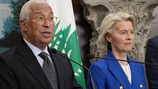 uropean Council President Antonio Costa, left, reads a statement next of the European Commission President Ursula von der Leyen, in Lebanon on 9 January 2026.