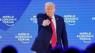 President Donald Trump reacts after his speech during the Annual Meeting of the World Economic Forum in Davos, Switzerland, 21 January 2026.