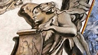 A detail of a restored chapel with Angels depicted on a fresco to the memory of late Italy's King Umberto II inside the Basilica of St. Lawrence in Lucina in Rome, Feb 1, 2026