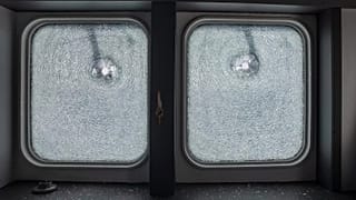 A view of bullet-drilled windows aboard the MV Ocean Viking, 24 August, 2025