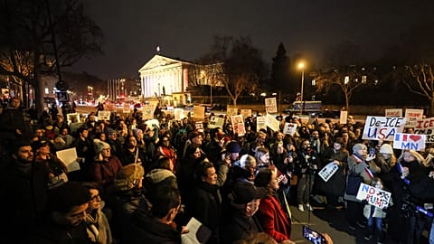 An anti-ICE demonstration in Paris, between the National Assembly and the headquarters of the Ministry of Foreign Affairs, 28 January 2026.