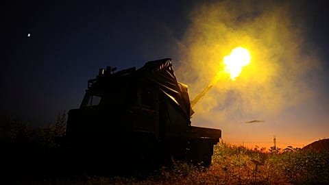 FILE: Ukraine air defence soldiers shoot at Russian targets near Kharkiv, 2 July 2025 