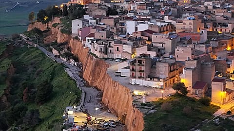 Aerial view of the village of Niscemi near the Sicilian town of Caltanissetta, southern Italy, Tuesday, Jan. 27, 2026