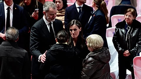 Spain's King Felipe VI and Queen Letizia attending the funeral mass for the victims of a train accident in Adamuz